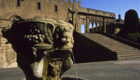 Fontana del Palazzo Vescovile sullo sfondo il Palazzo Papale