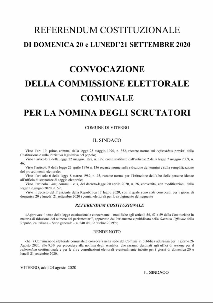 convocazione commissione elettorale referendum costituzionale