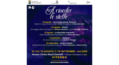 “A riveder le stelle”, cinque eventi il 10, 24 e 31 agosto, il 7 e il 10 settembre alle ore 21 nel chiostro del museo civico Rossi Danielli