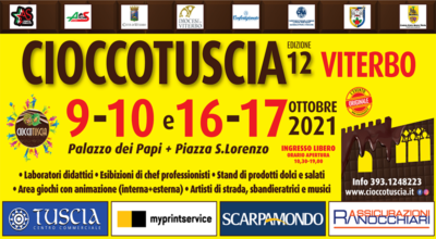 12^ edizione di “CioccoTuscia” si svolgerà a Viterbo nei giorni 9-10 e 16-17 ottobre 2021. Ecco il programma