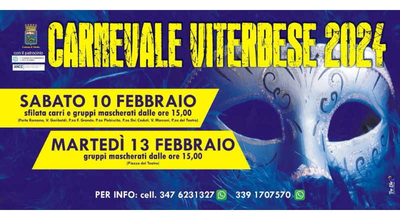 Comune di ViterboConferenza stampa Carnevale Viterbese. Giovedì 1 febbraio,  ore 14,30 – sala consiliare di Palazzo dei Priori - Comune di Viterbo