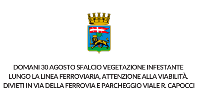 Domani 30 agosto sfalcio vegetazione infestante lungo la linea ferroviaria, attenzione alla viabilità. Divieti in via della Ferrovia e parcheggio viale R. Capocci