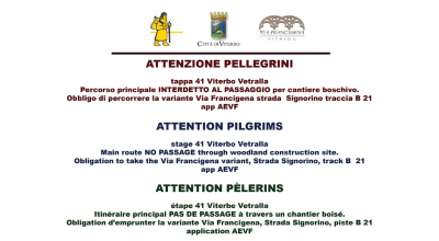 Interruzione tratto Via Francigena, tappa 41: informazioni utili