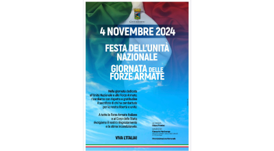 Lunedì 4 novembre, Festa dell’Unità Nazionale e Giornata delle Forze Armate